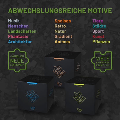 Black Box Puzzle 1000 Teile – Unmögliches Puzzle ohne Vorlage, Überraschungsmotiv, Schweres Denkspiel ab 14 Jahren